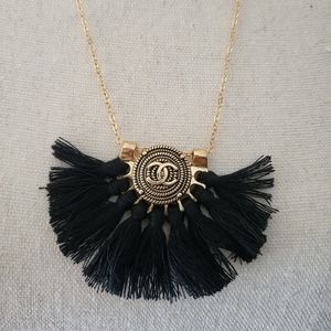 Upcycled Authentic Chanel Button Tassel Necklace